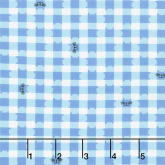 Whisker Wonderland - Cat Gingham Sky Yardage