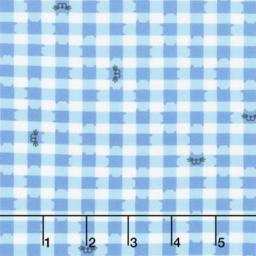Whisker Wonderland - Cat Gingham Sky Yardage