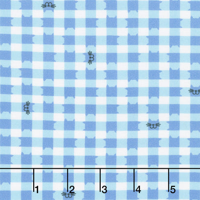 Whisker Wonderland - Cat Gingham Sky Yardage