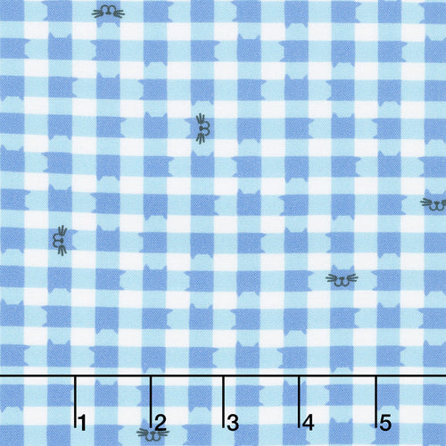 Whisker Wonderland - Cat Gingham Sky Yardage