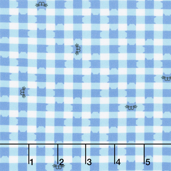 Whisker Wonderland - Cat Gingham Sky Yardage