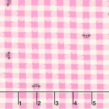 Whisker Wonderland - Cat Gingham Pink Lemonade Yardage