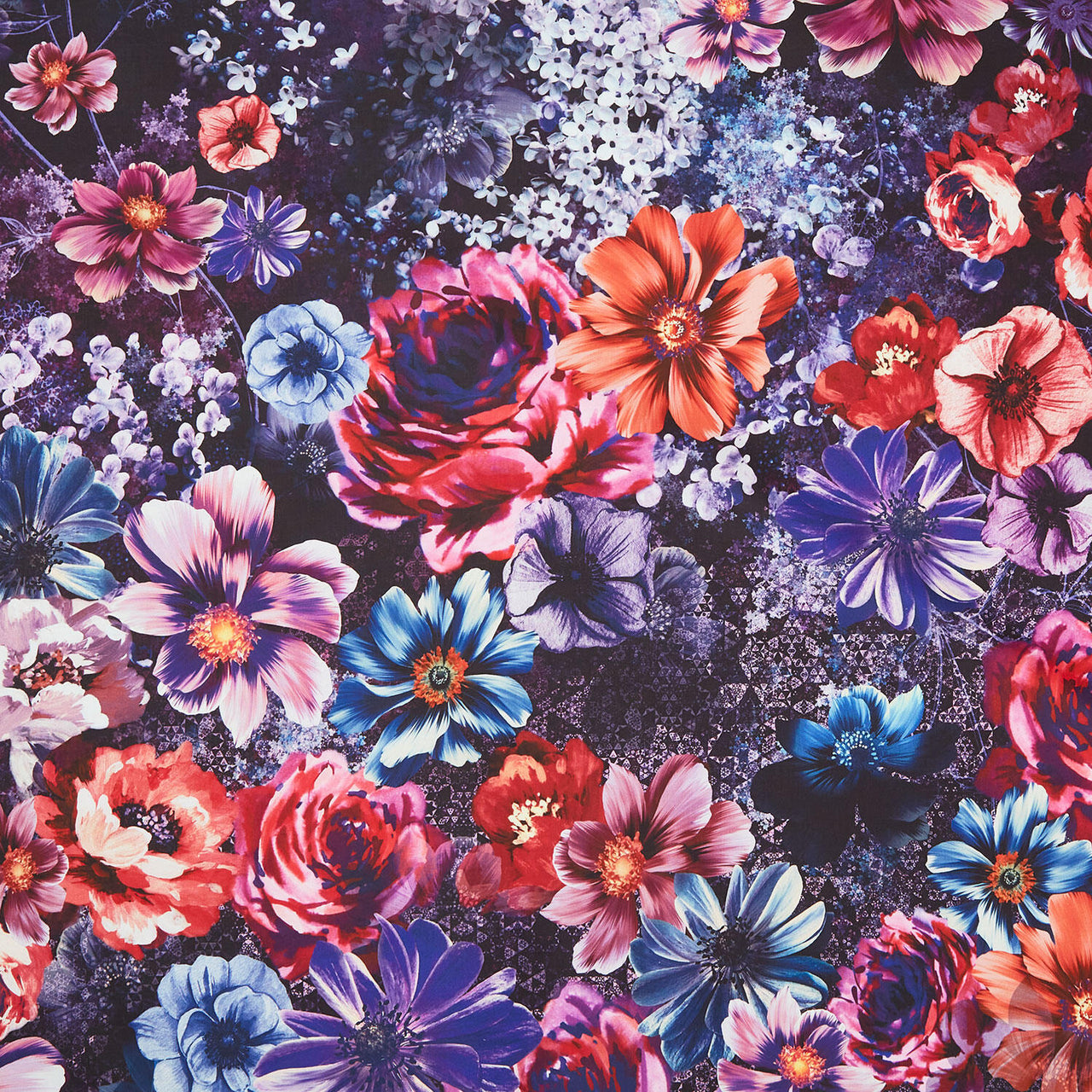 Meadow Mystique - Floral Border Midnight Purple Yardage
