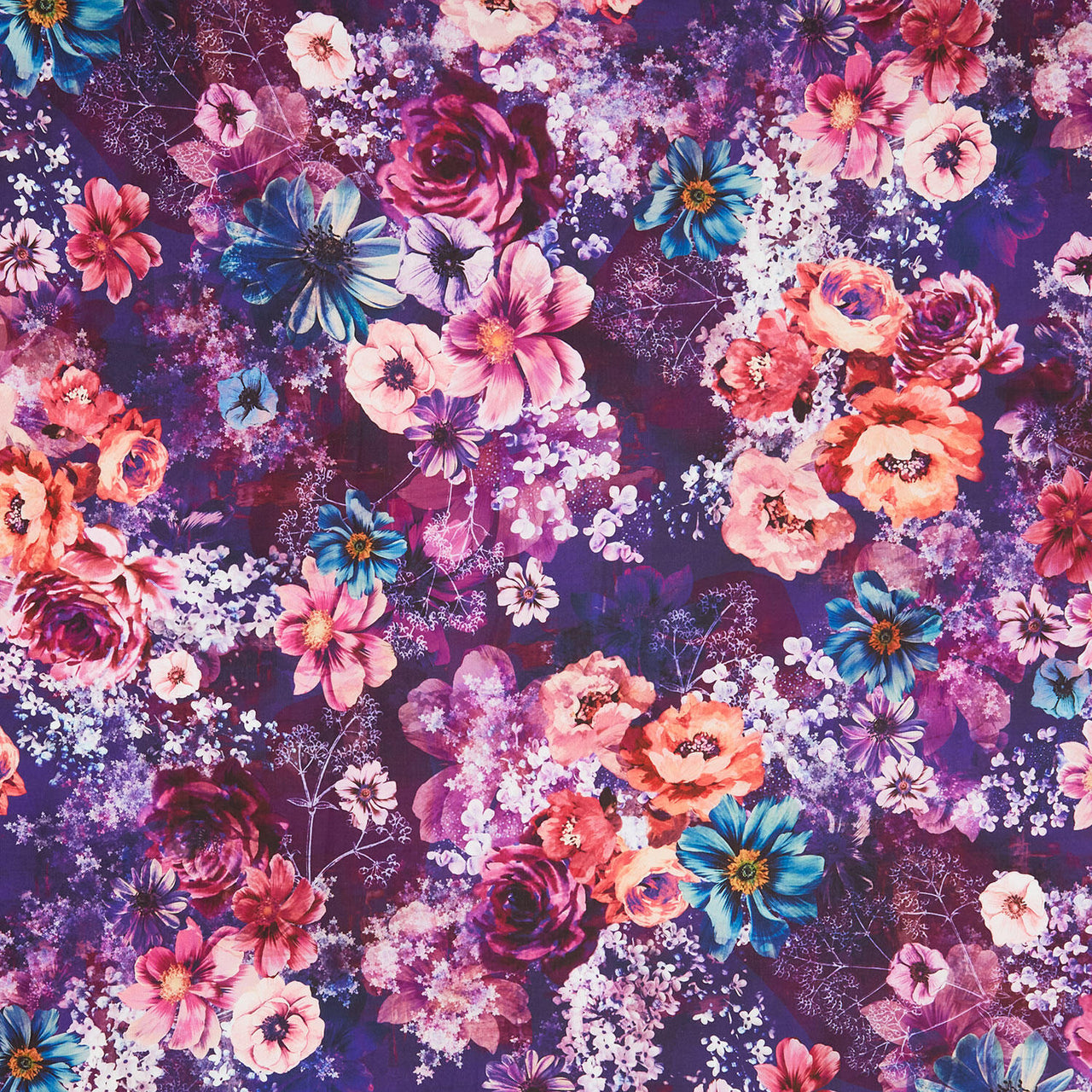 Meadow Mystique - Florals Aubergine Yardage