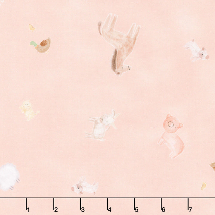 Farm Charm - Farm Animals Pink Lemonade Yardage