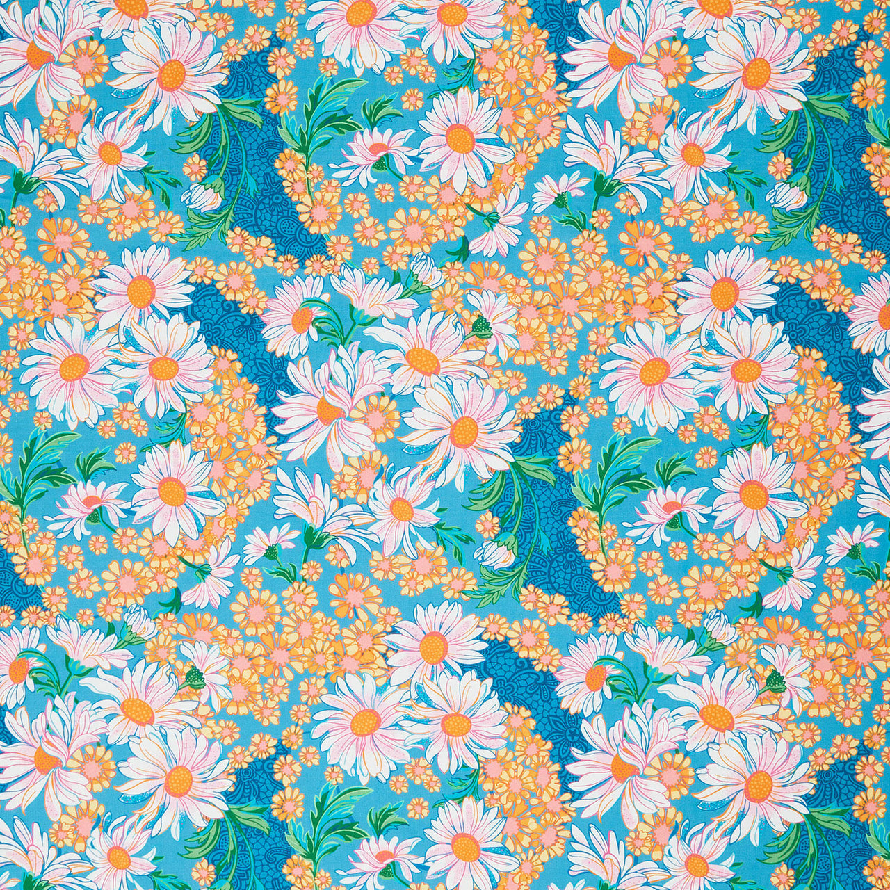 Sunflower Sonata - Daisies Aqua Yardage