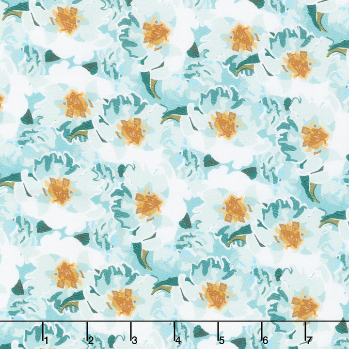 The Coastal Collection - Flowers Aqua Yardage
