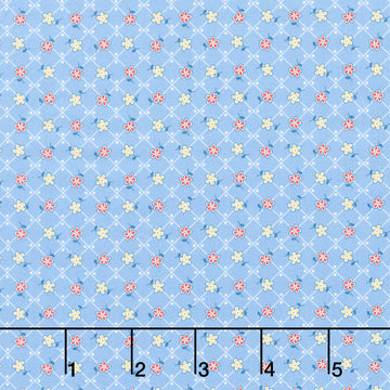 Darlene's Favorites - Flower Geo Squares Blue Yardage