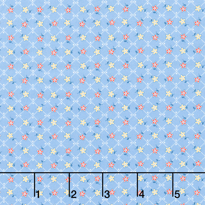 Darlene's Favorites - Flower Geo Squares Blue Yardage