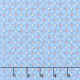 Darlene's Favorites - Flower Geo Squares Blue Yardage