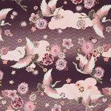 Imperial Collections - Graceful Cranes Cranes and Blossoms Waves Plum Metallic Yardage