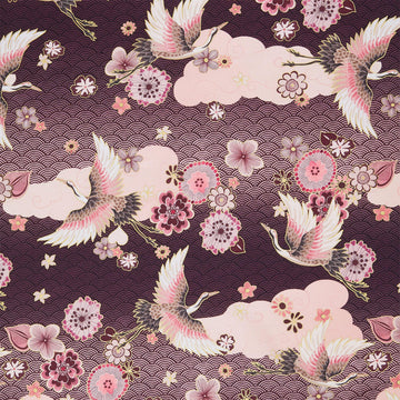 Imperial Collections - Graceful Cranes Cranes and Blossoms Waves Plum Metallic Yardage