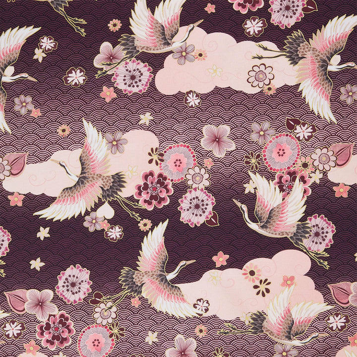 Imperial Collections - Graceful Cranes Cranes and Blossoms Waves Plum Metallic Yardage