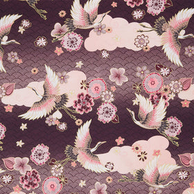 Imperial Collections - Graceful Cranes Cranes and Blossoms Waves Plum Metallic Yardage