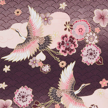 Imperial Collections - Graceful Cranes Cranes and Blossoms Waves Plum Metallic Yardage