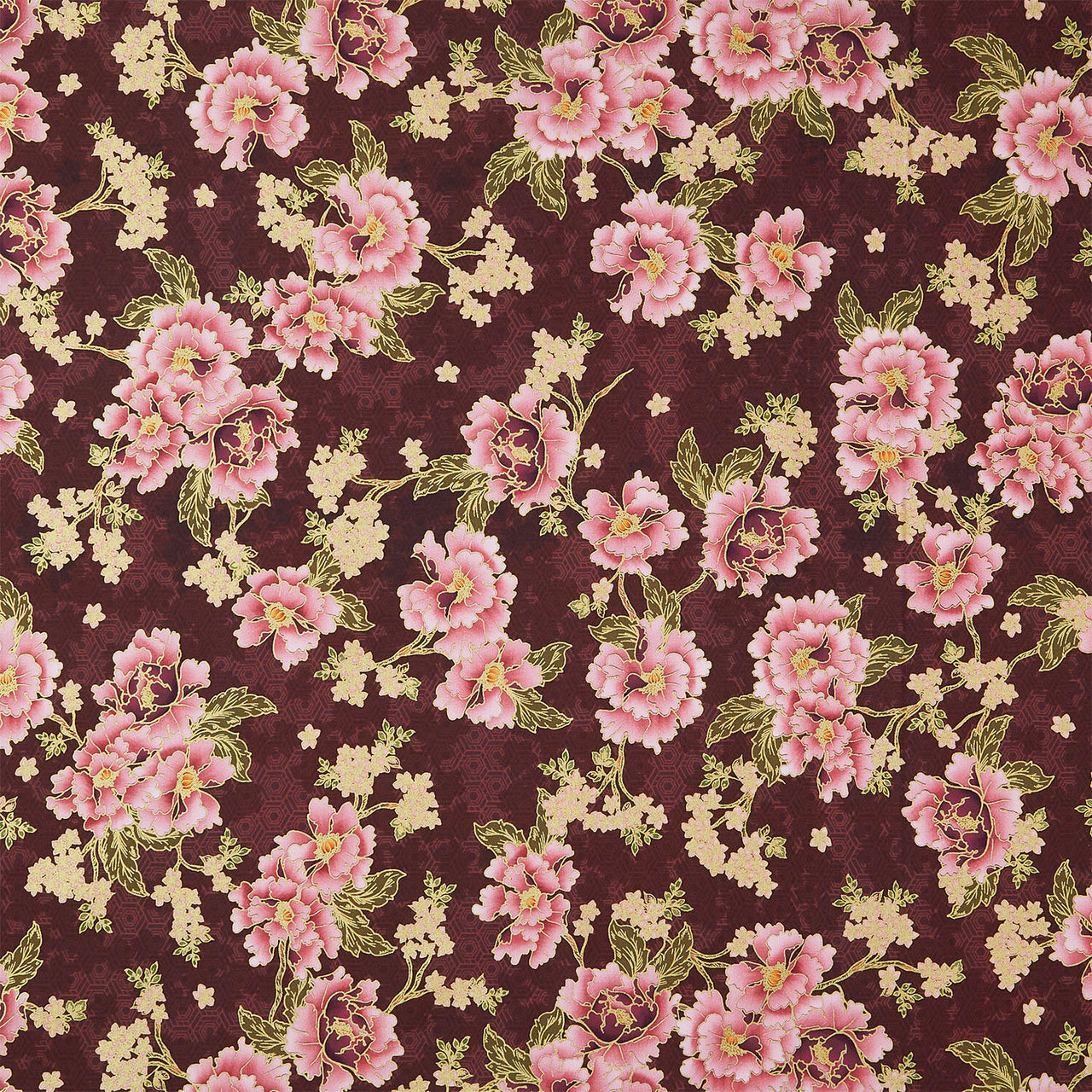 Imperial Collections - Graceful Cranes Flowers Plum Metallic Yardage