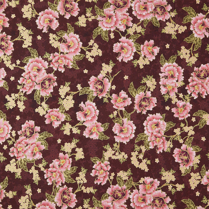 Imperial Collections - Graceful Cranes Flowers Plum Metallic Yardage