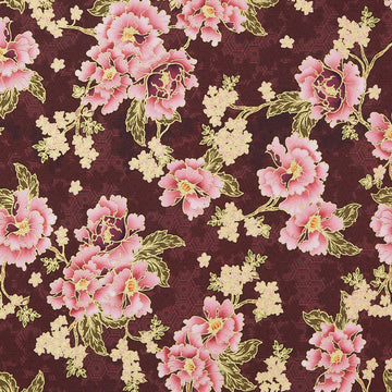Imperial Collections - Graceful Cranes Flowers Plum Metallic Yardage