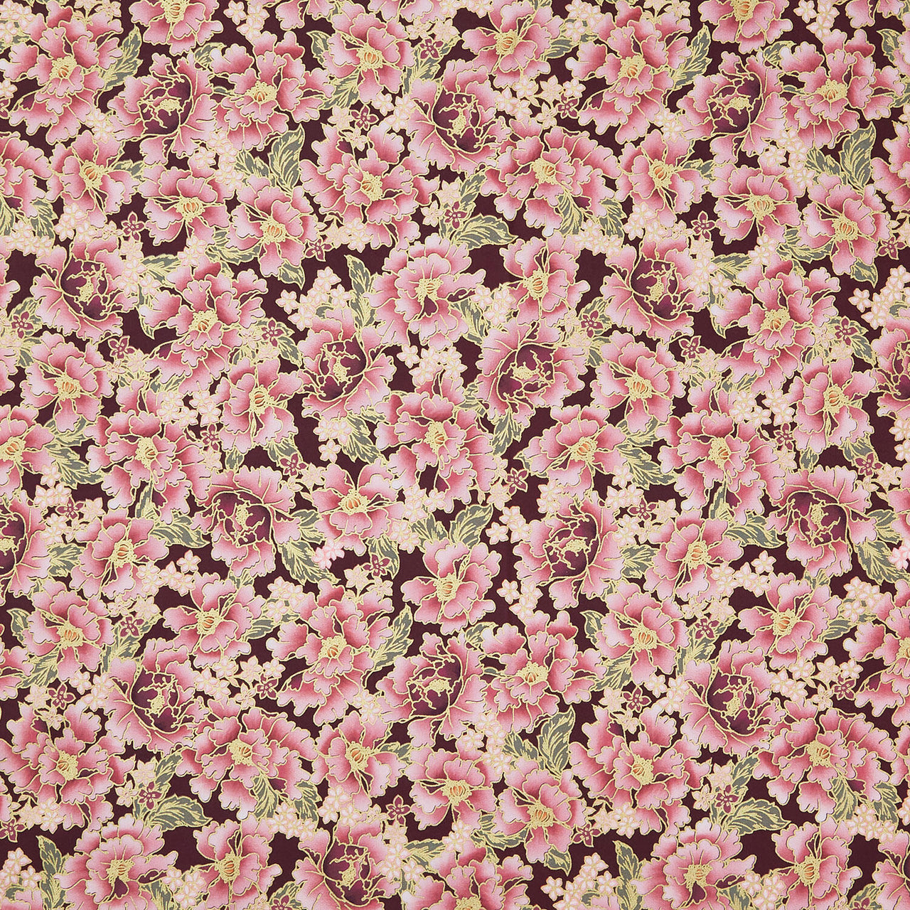 Imperial Collections - Graceful Cranes Packed Flowers Plum Metallic Yardage