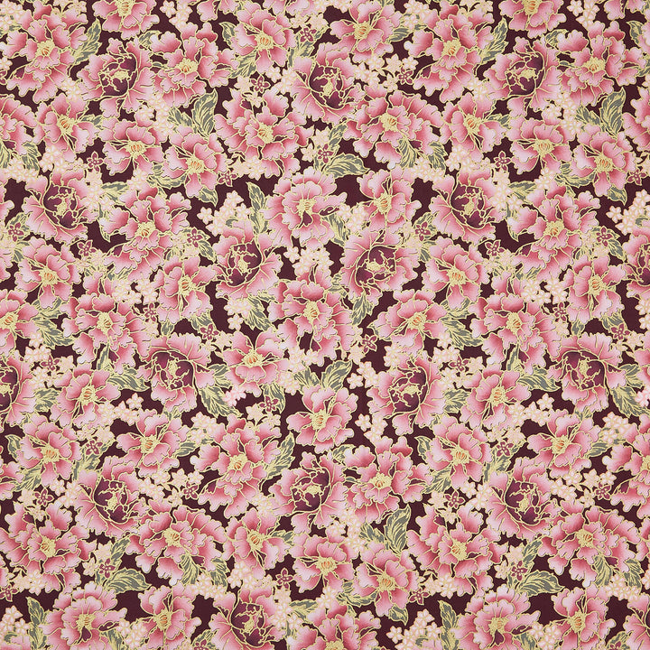 Imperial Collections - Graceful Cranes Packed Flowers Plum Metallic Yardage