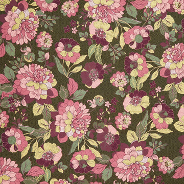 Imperial Collections - Graceful Cranes Flat Floral Forest Metallic Yardage