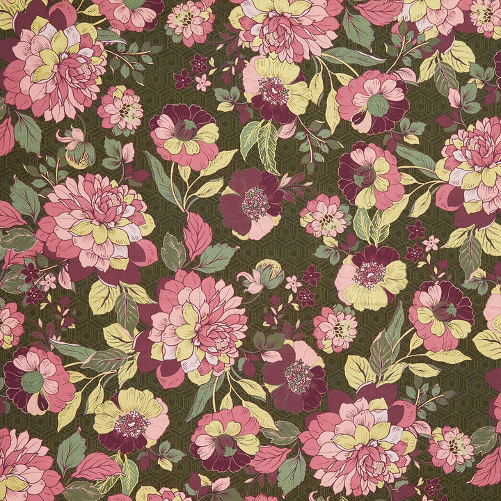 Imperial Collections - Graceful Cranes Flat Floral Forest Metallic Yardage