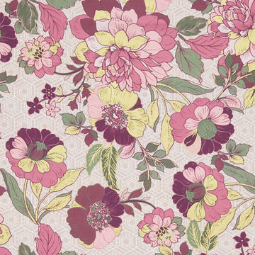 Imperial Collections - Graceful Cranes Flat Floral Pearl Pink Metallic Yardage