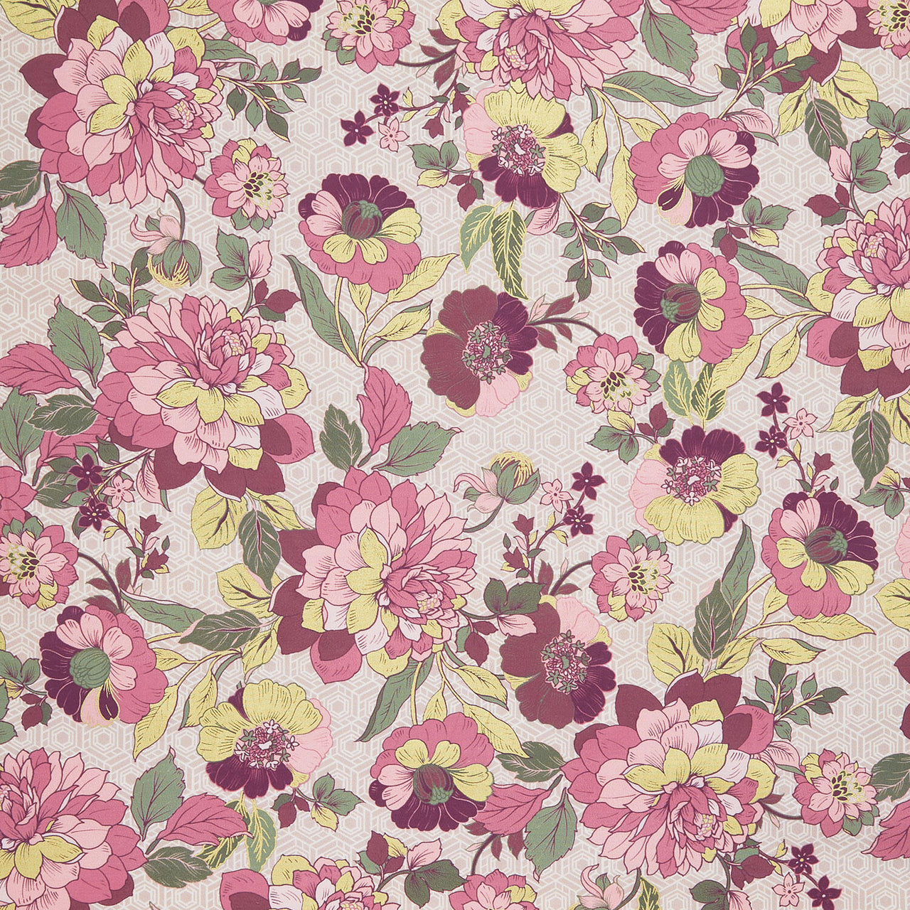 Imperial Collections - Graceful Cranes Flat Floral Pearl Pink Metallic Yardage