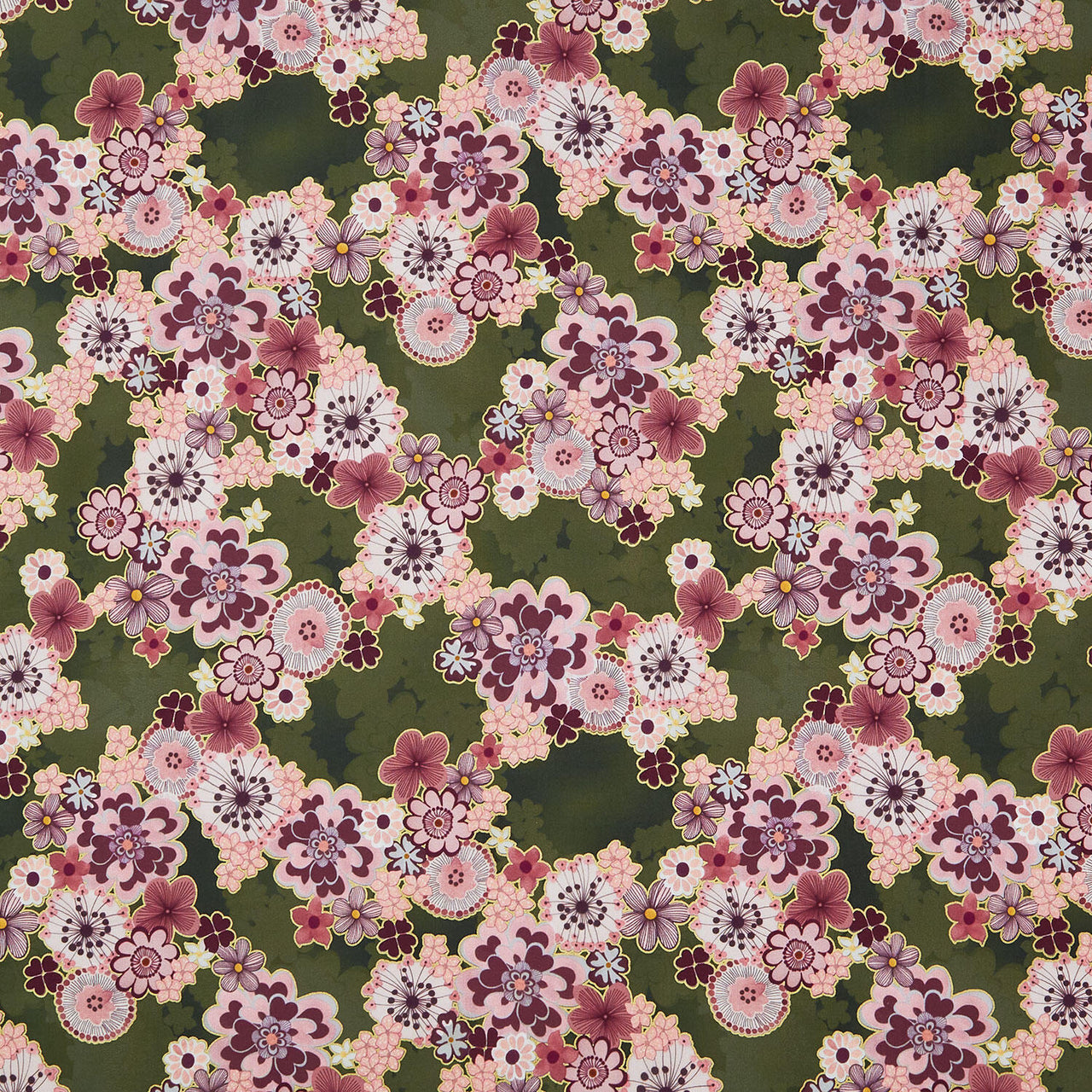 Imperial Collections - Graceful Cranes Decorative Floral Moss Metallic Yardage