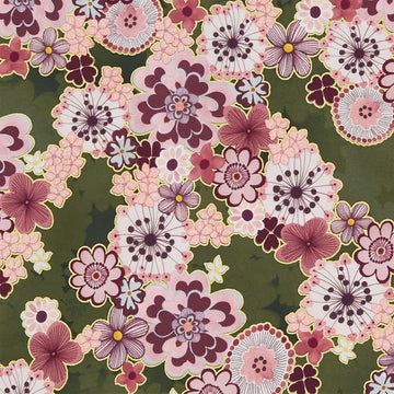 Imperial Collections - Graceful Cranes Decorative Floral Moss Metallic Yardage