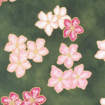 Imperial Collections - Graceful Cranes Medium Blossom Forest Metallic Yardage