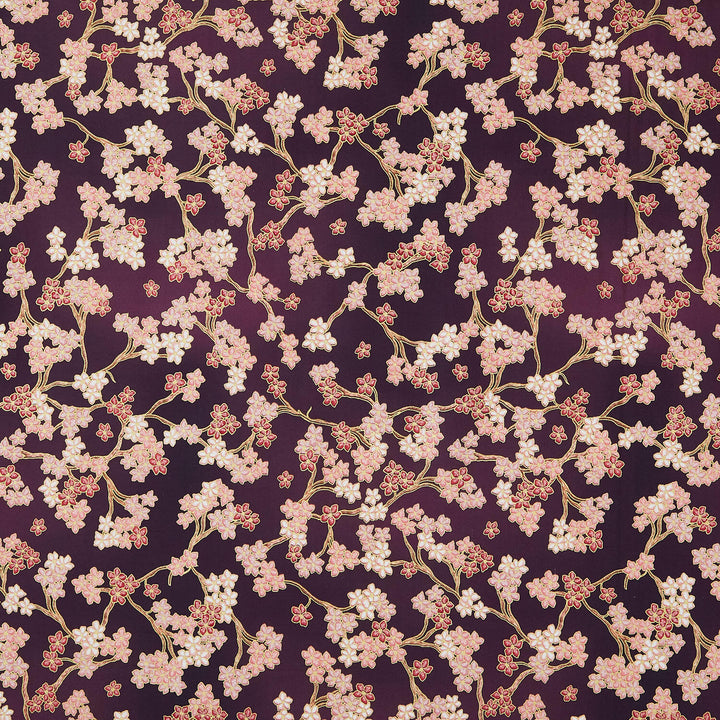 Imperial Collections - Graceful Cranes Cherry Blossoms Plum Metallic Yardage