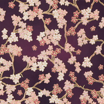 Imperial Collections - Graceful Cranes Cherry Blossoms Plum Metallic Yardage