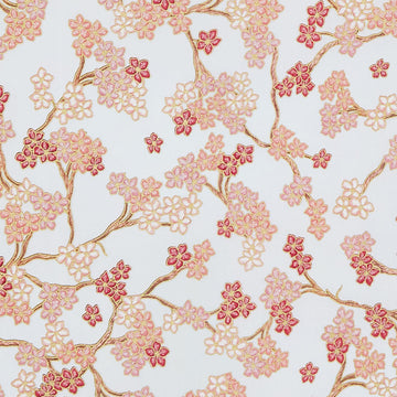 Imperial Collections - Graceful Cranes Cherry Blossoms Cream Metallic Yardage