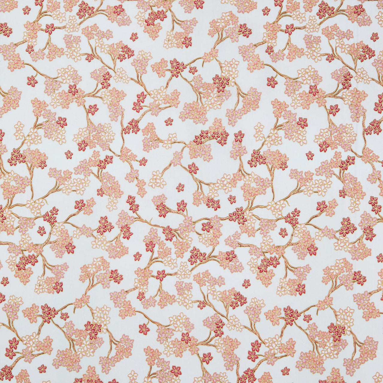 Imperial Collections - Graceful Cranes Cherry Blossoms Cream Metallic Yardage