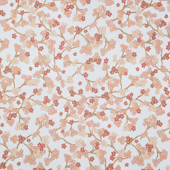 Imperial Collections - Graceful Cranes Cherry Blossoms Cream Metallic Yardage