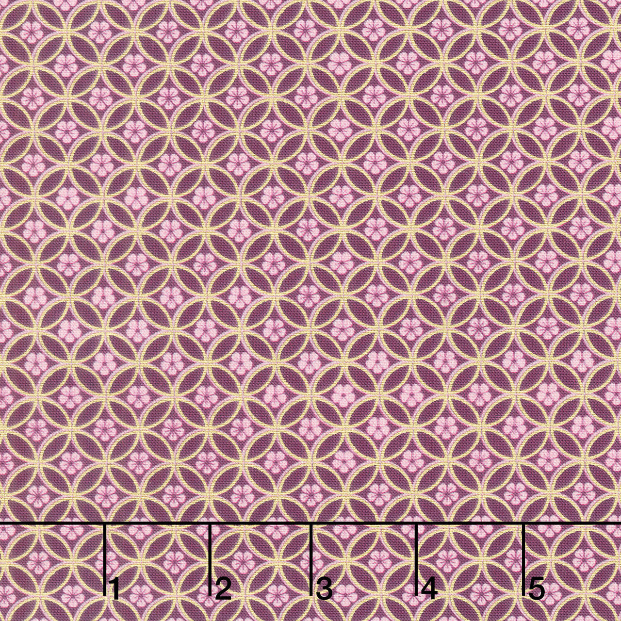 Imperial Collections - Graceful Cranes Blossom Circle Plum Metallic Yardage