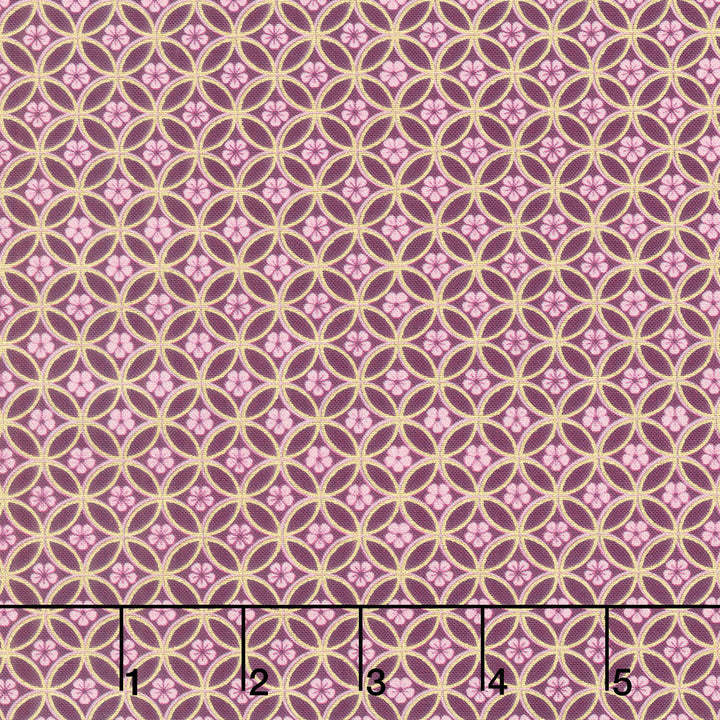 Imperial Collections - Graceful Cranes Blossom Circle Plum Metallic Yardage