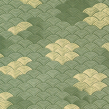 Imperial Collections - Graceful Cranes Waves Moss Metallic Yardage