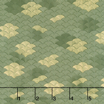 Imperial Collections - Graceful Cranes Waves Moss Metallic Yardage