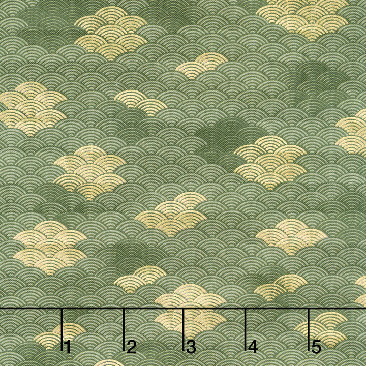 Imperial Collections - Graceful Cranes Waves Moss Metallic Yardage