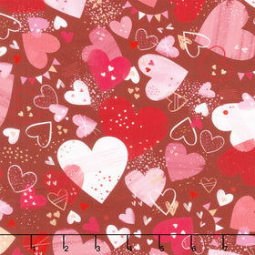 Charming Love - Tossed Hearts Banners Valentine Yardage