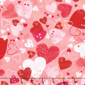 Charming Love - Tossed Hearts Banners Love Yardage