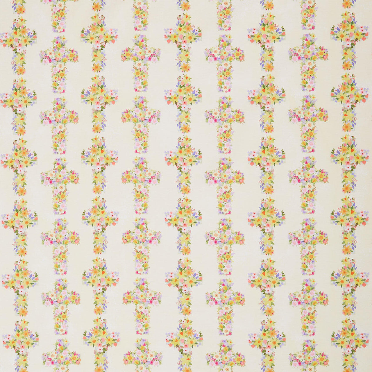Happy Easter - Flower Cross Cream Yardage