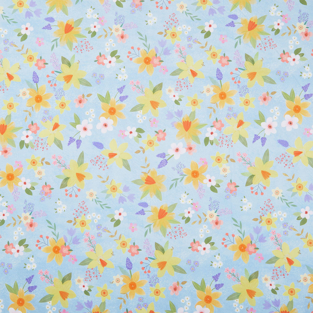 Happy Easter - Tossed Flowers Lt. Blue Yardage