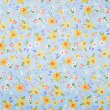 Happy Easter - Tossed Flowers Lt. Blue Yardage