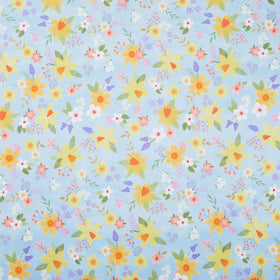 Happy Easter - Tossed Flowers Lt. Blue Yardage