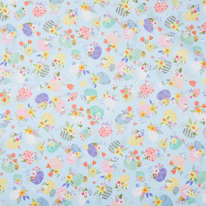 Happy Easter - Tossed Easter Eggs, Flowers Powder Yardage