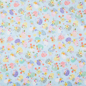 Happy Easter - Tossed Easter Eggs, Flowers Powder Yardage