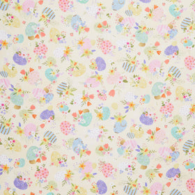 Happy Easter - Tossed Easter Eggs, Flowers Cream Yardage